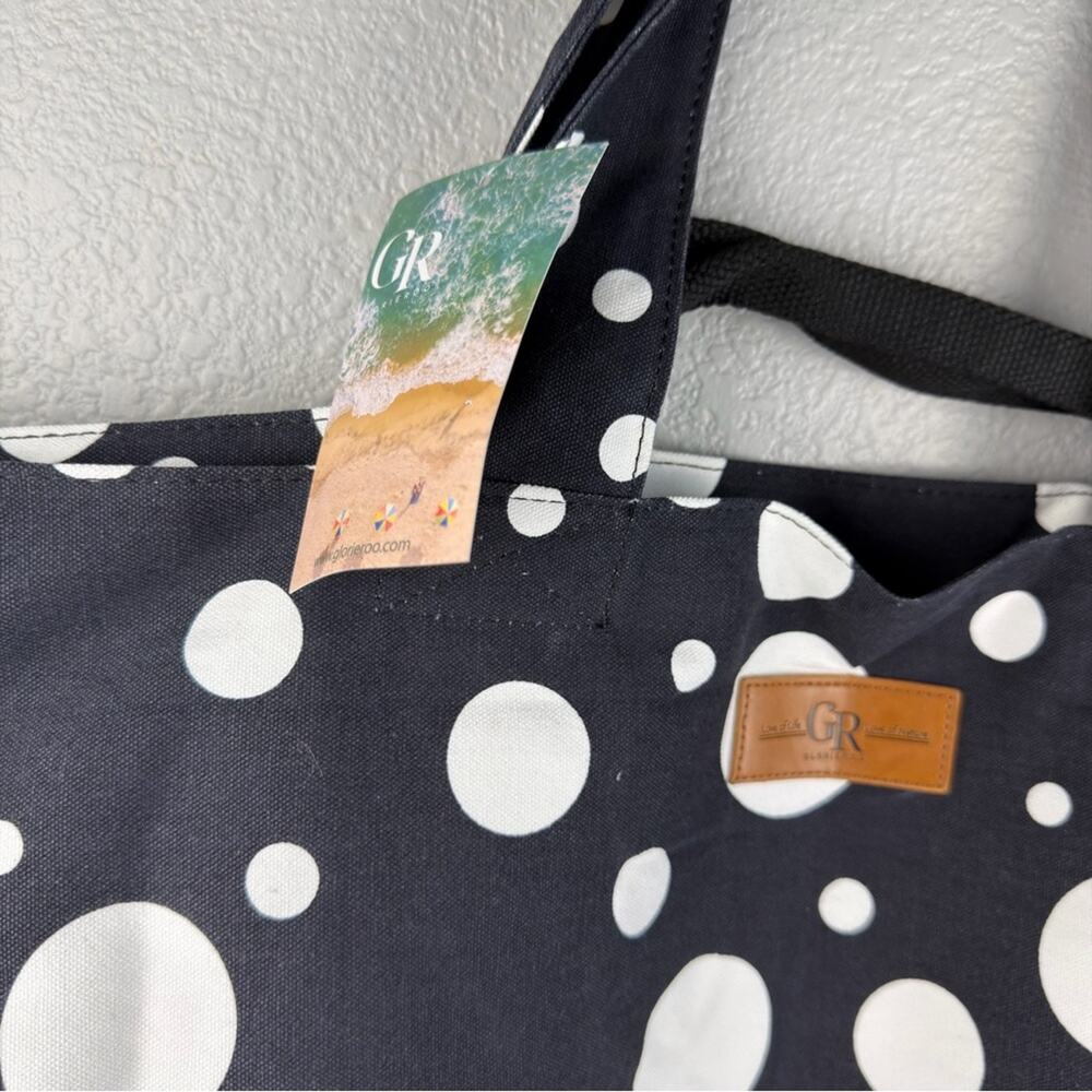 NWT Stylish Polka Dot Tote Beach Bag - Black & White- jumbo size - Picture 4 of 9